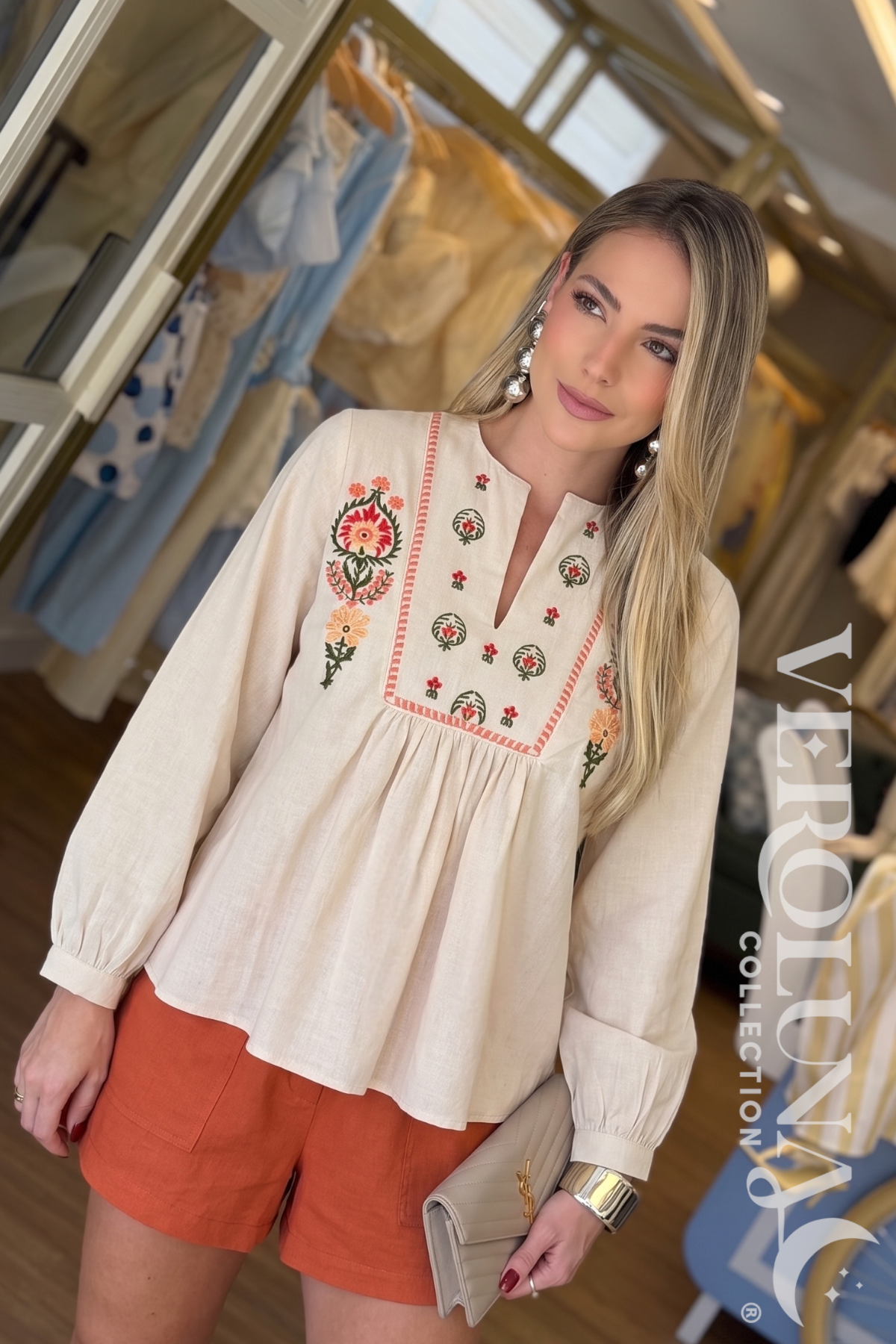 Embroidered Linen Blouse