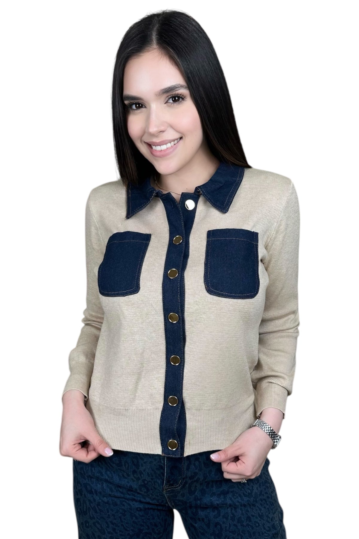 DENIM JACKET/SWEATER - BEIGE