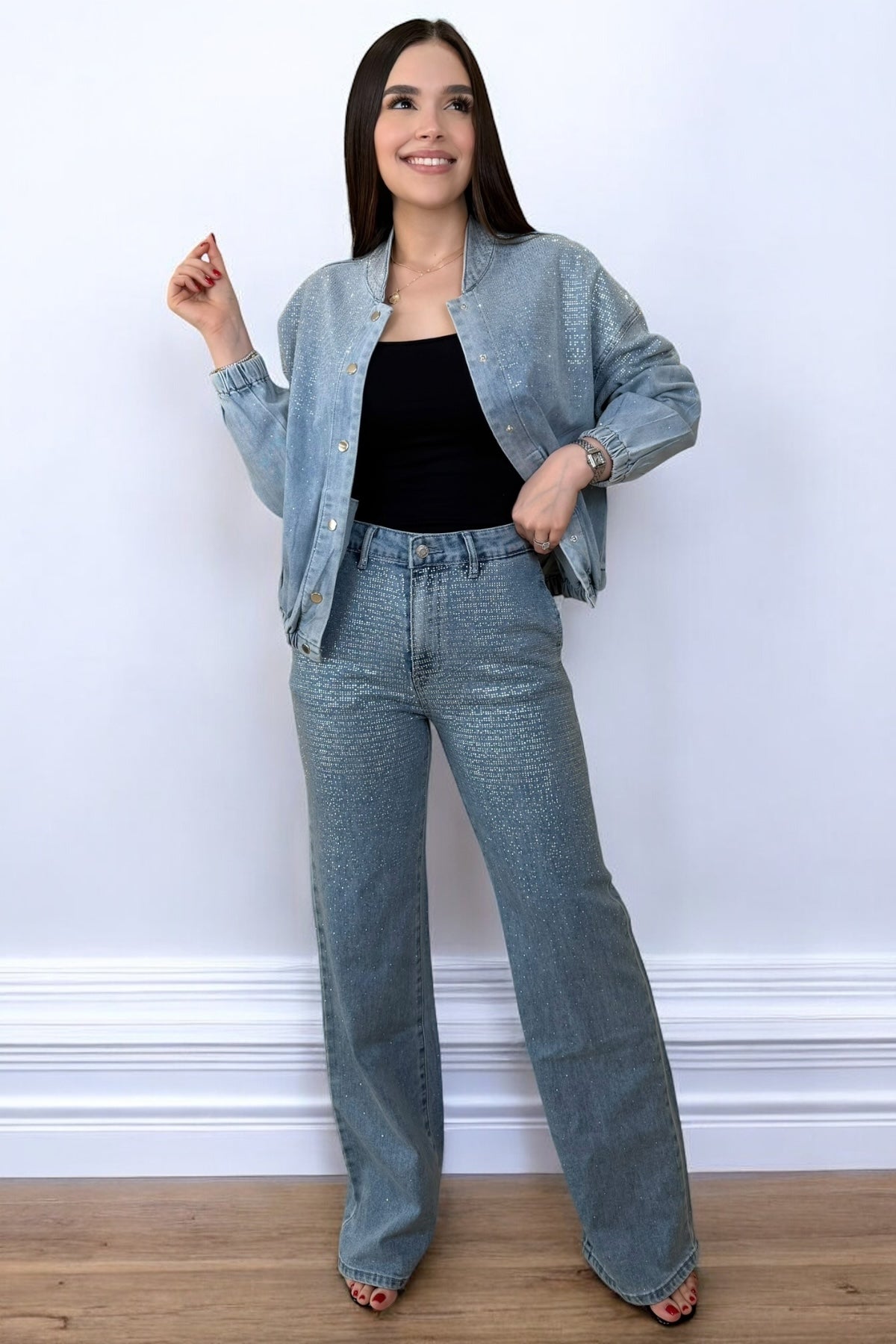 STARLUXE LIGHT DENIM DIAMOND JACKET