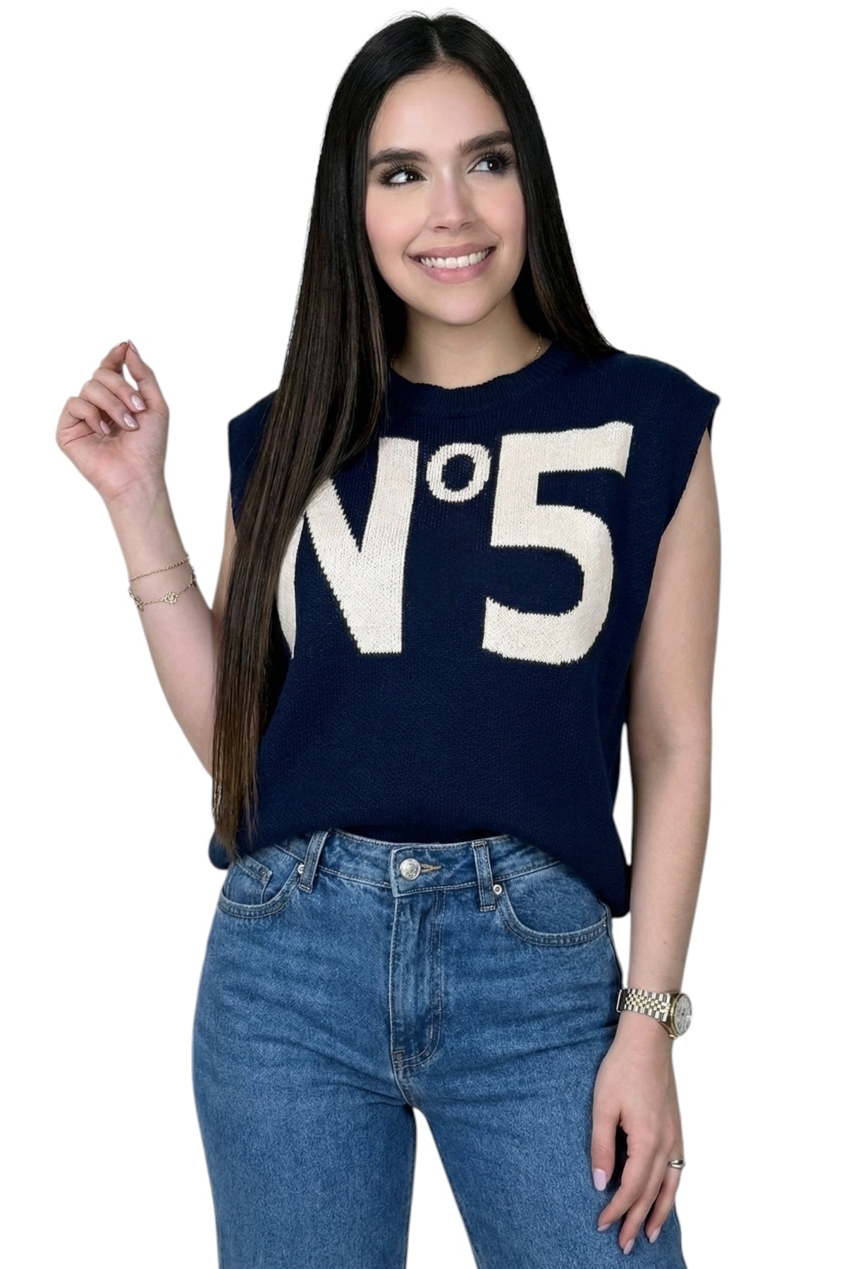 NAVY KNIT STATEMENT VEST