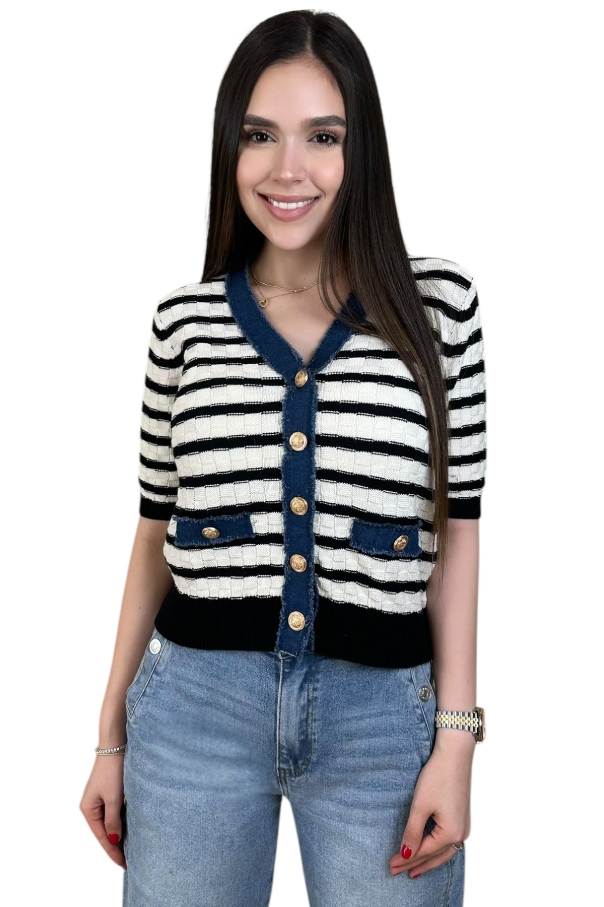 FANCY DENIM SWEATER TOP