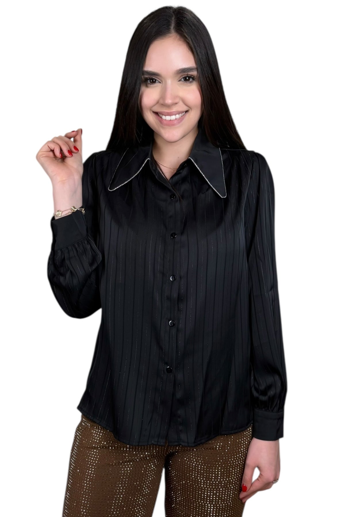 BLACK SATIN LUXE BLOUSE