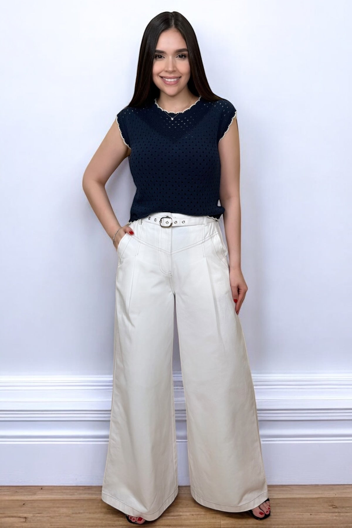 LAUREN NAVY KNIT TOP