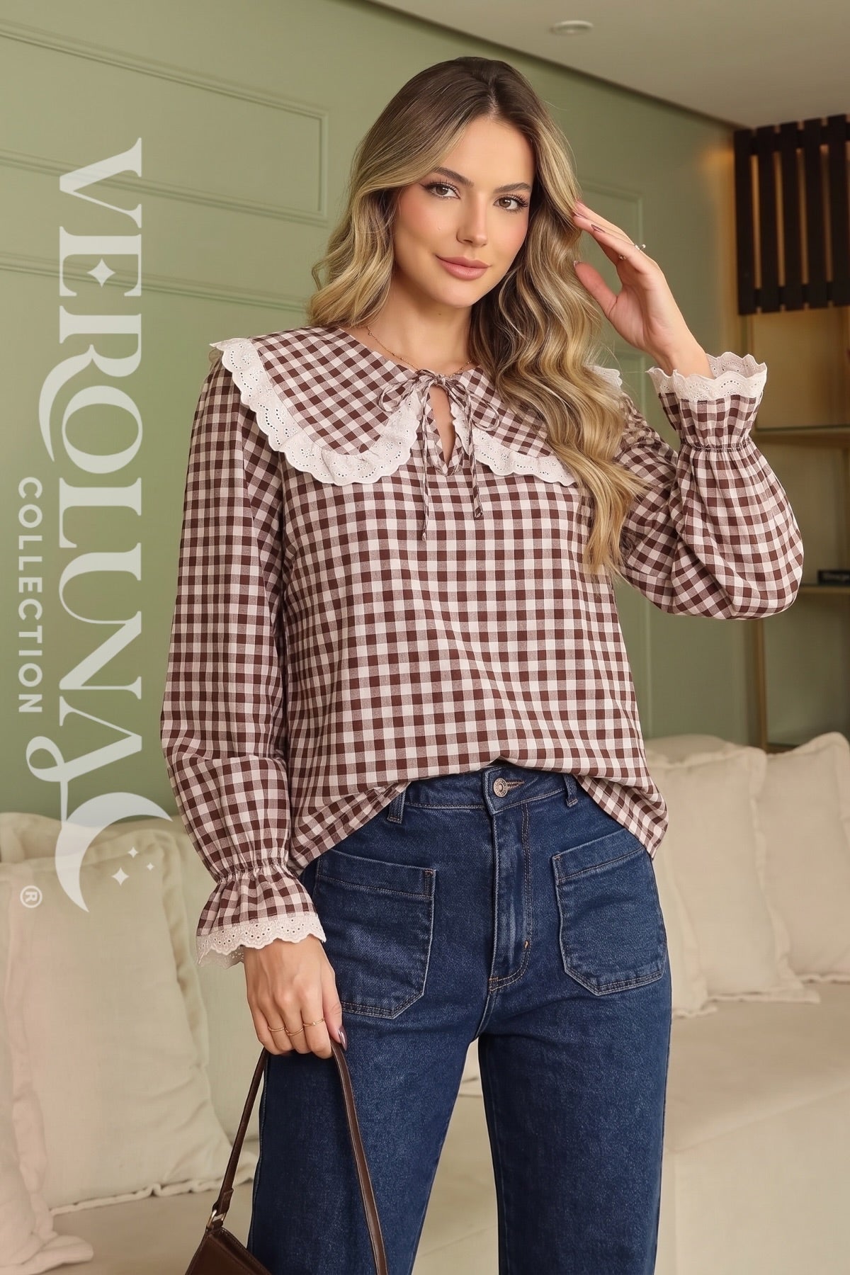 MOCHA PLAID BLOUSE