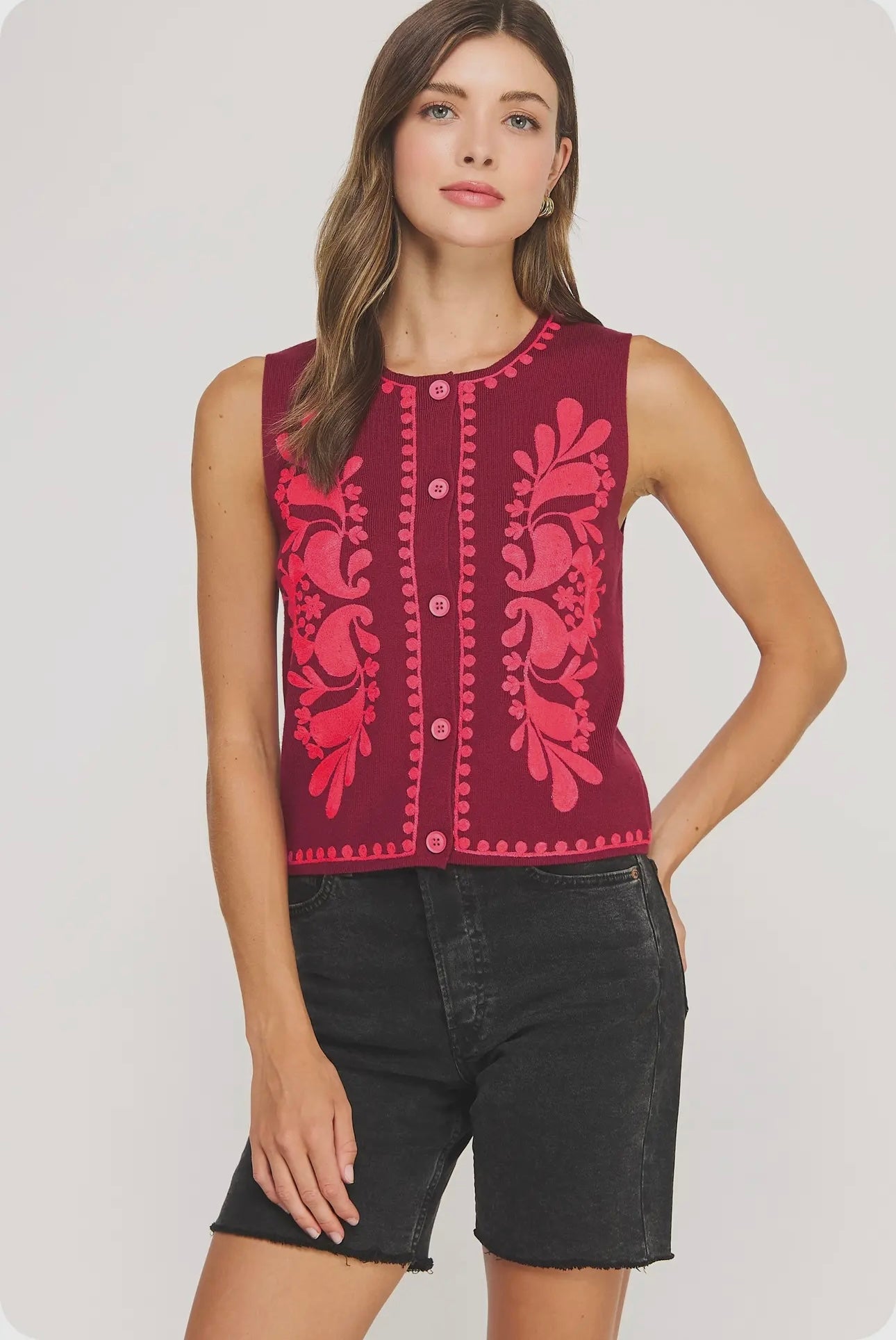 ELEGANT VEST - BURGUNDY & FUCHSIA