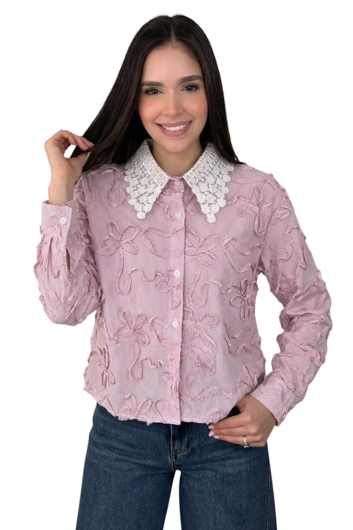 STRIPES BLOOM BLOUSE - ROSE