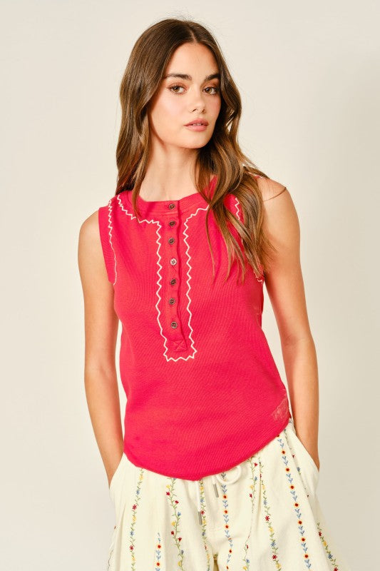 EMBROIDERY DETAIL RED TOP