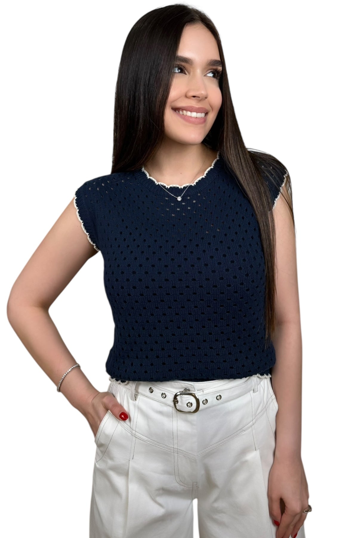 LAUREN NAVY KNIT TOP