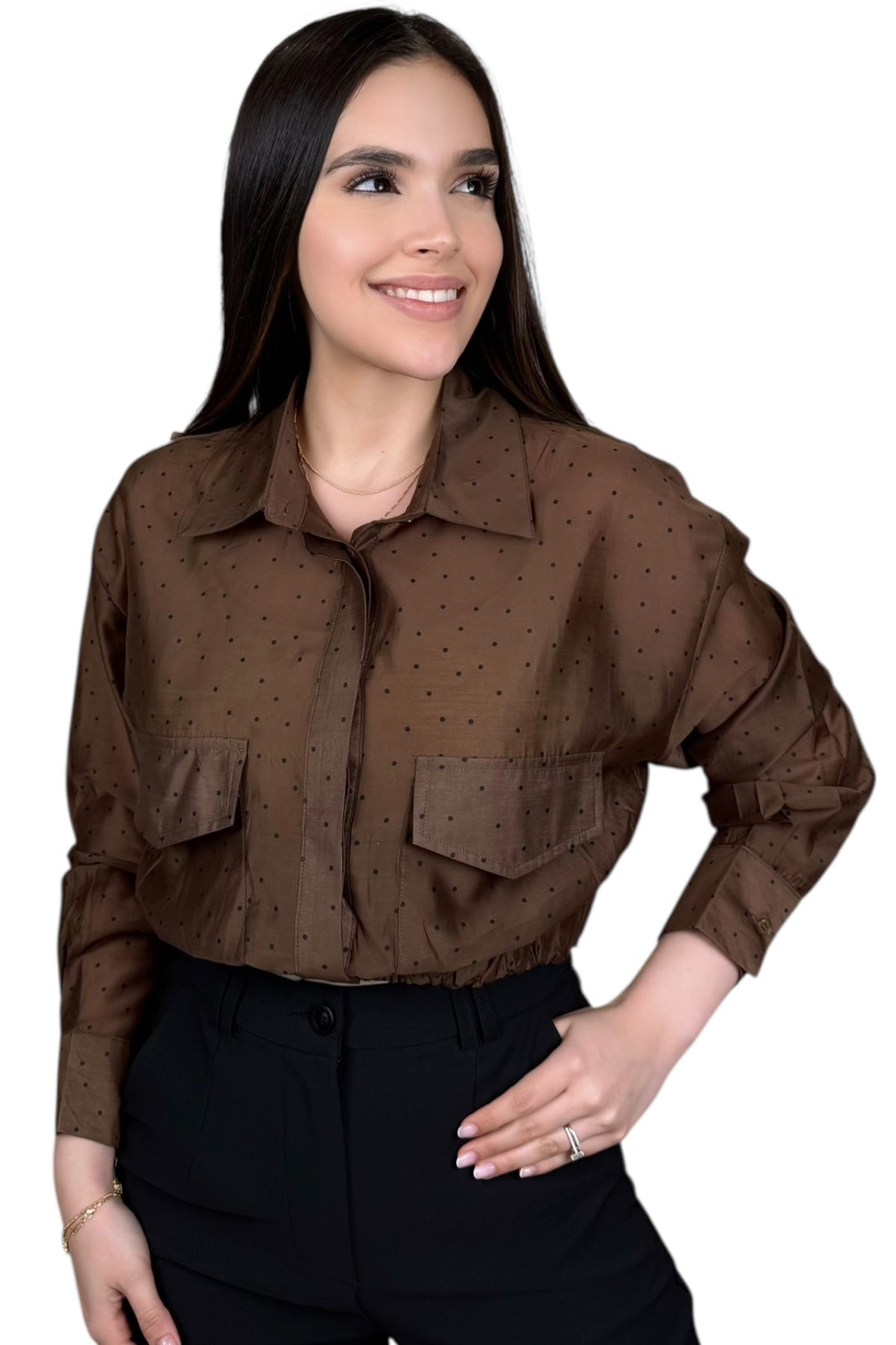 POLKA DOTS BLOUSE - MOCHA