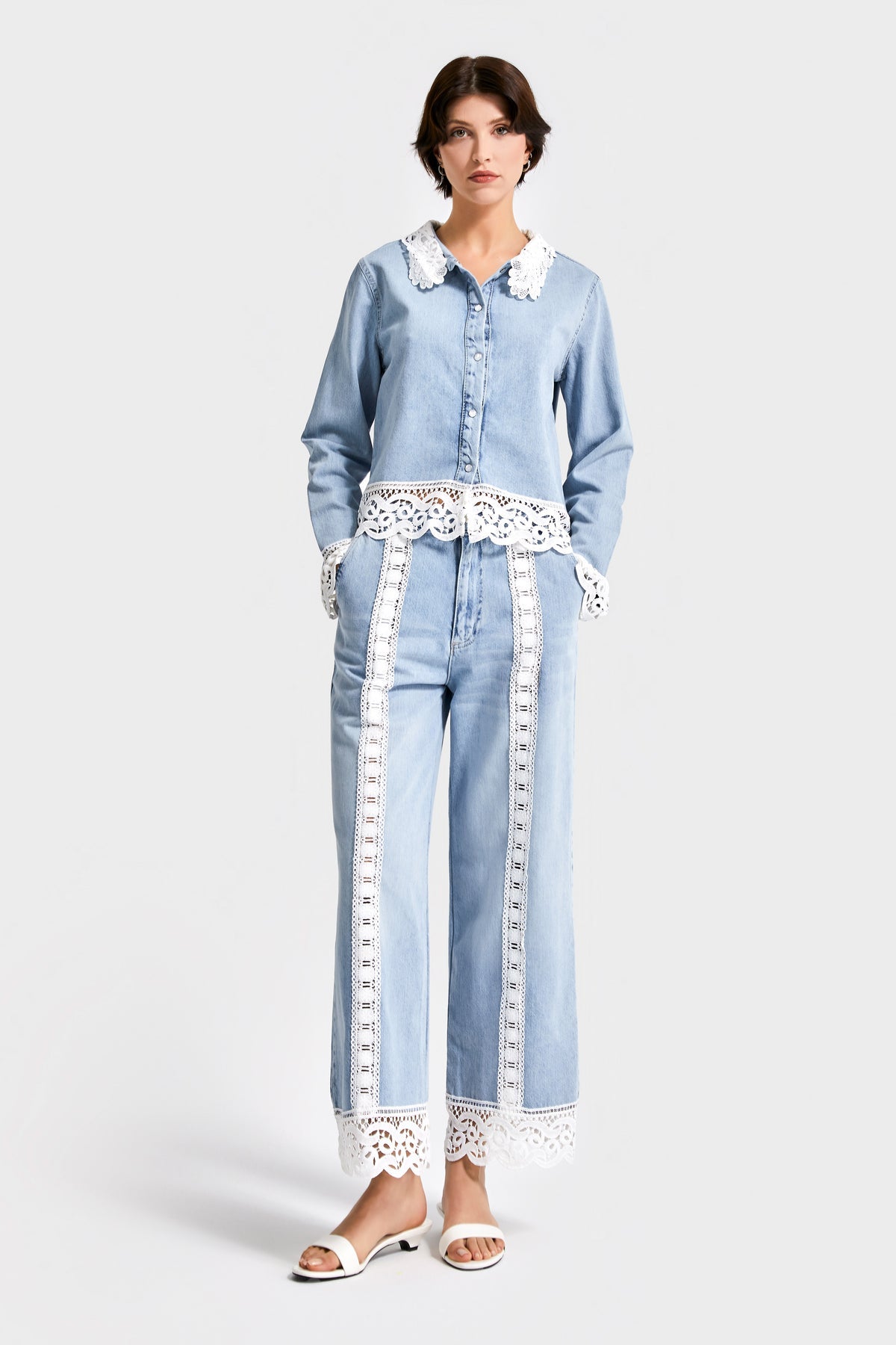 SKY LACE DENIM JACKET/BLOUSE