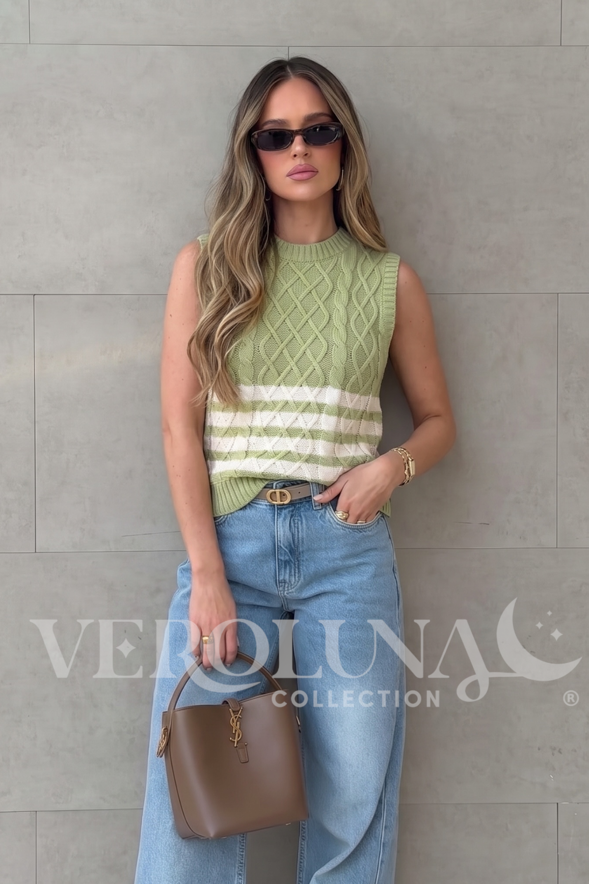 KNIT STRIPES TOP - SAGE GREEN