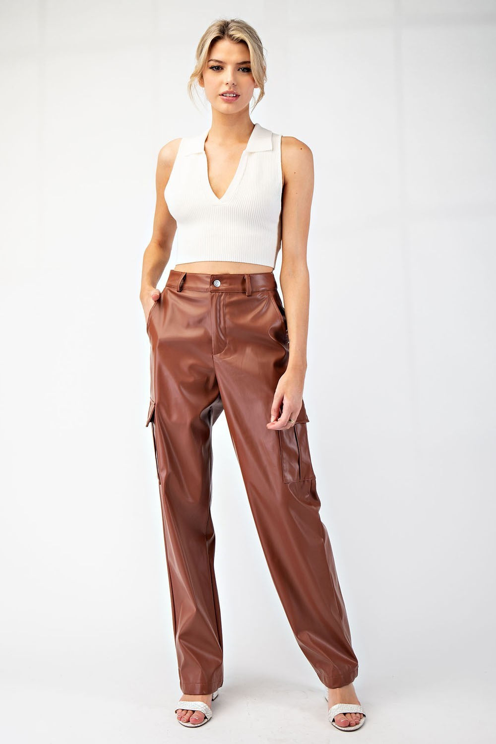 CARGO LEATHER BROWN PANTS