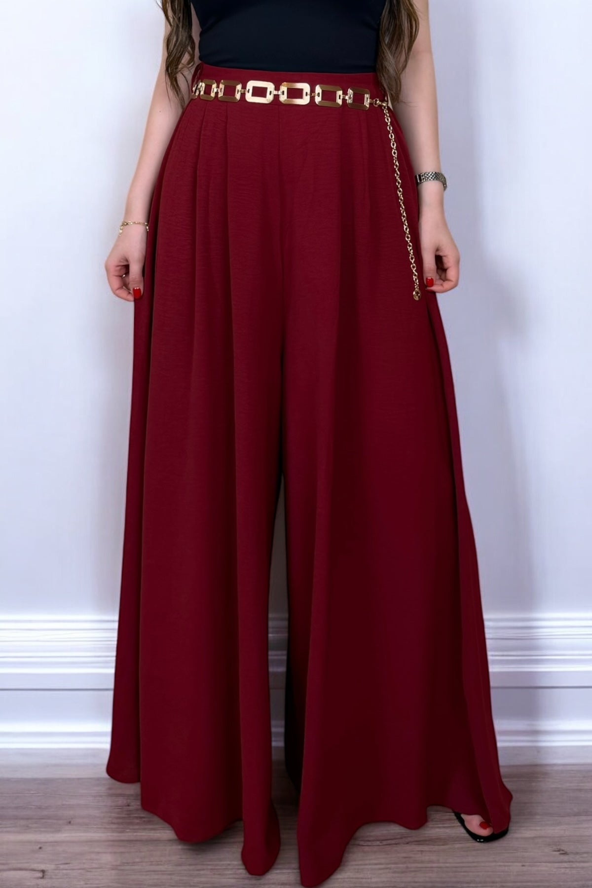 GOLD PALAZZO PANT - RED