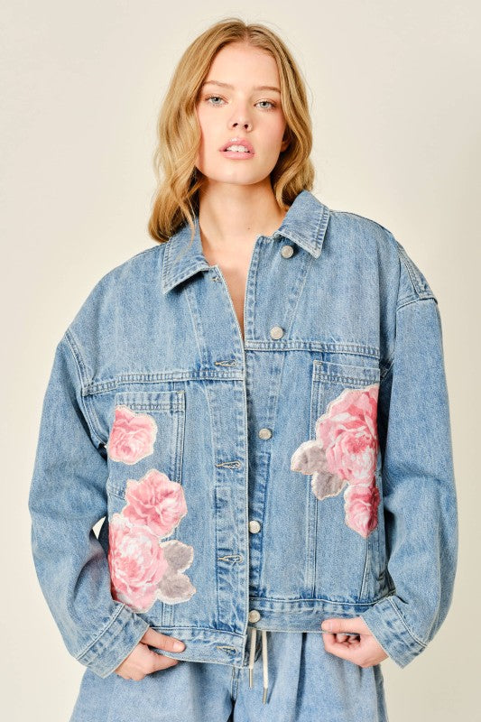 FLOWER DESIGNER DENIM JACKET