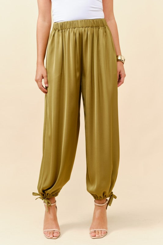 SATIN BUBBLE PANT - OLIVE