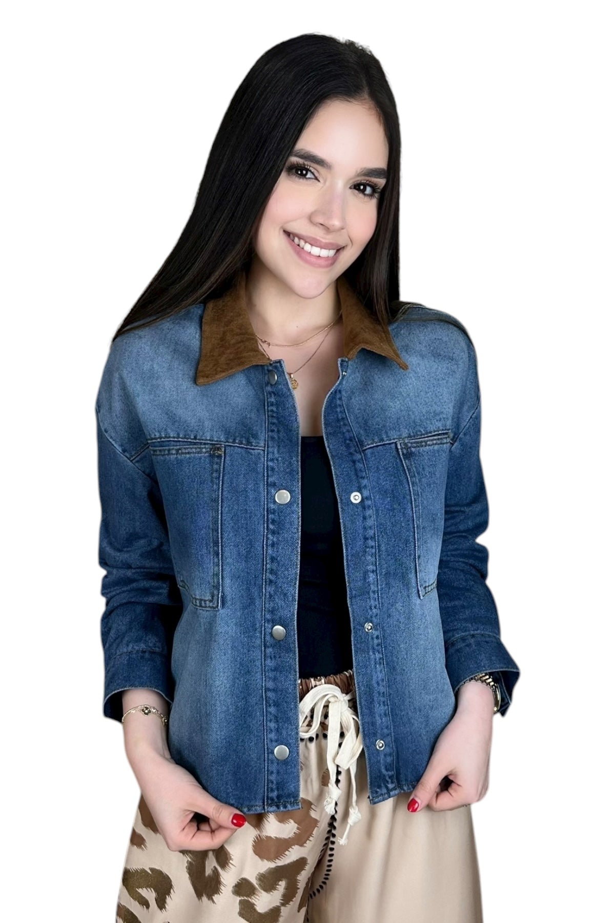 DENIM COLLARED SUEDE JACKET