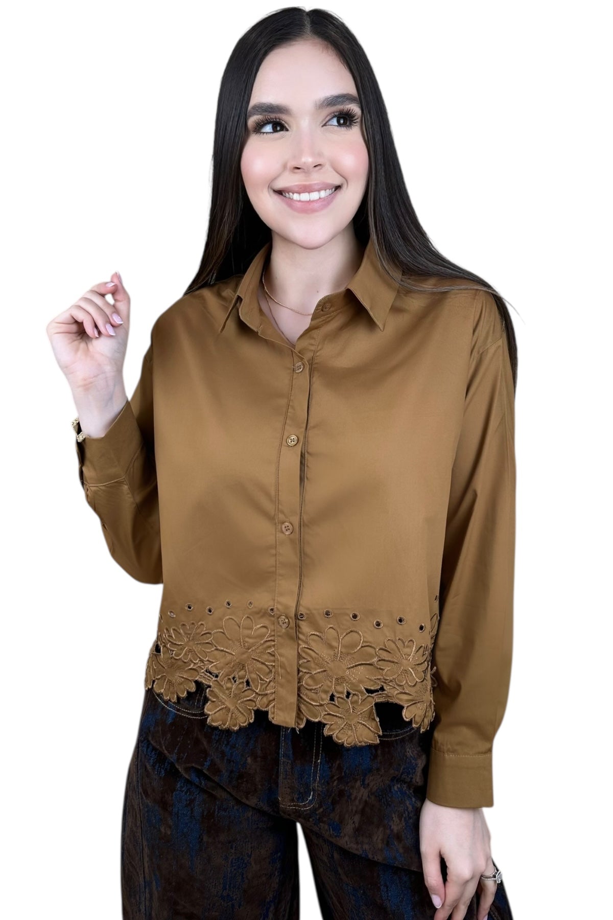 TOSCANA PETAL BLOUSE - BROWN