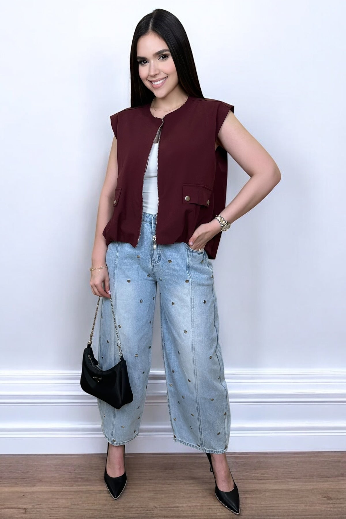 STUDDED JEANS - LIGH DENIM