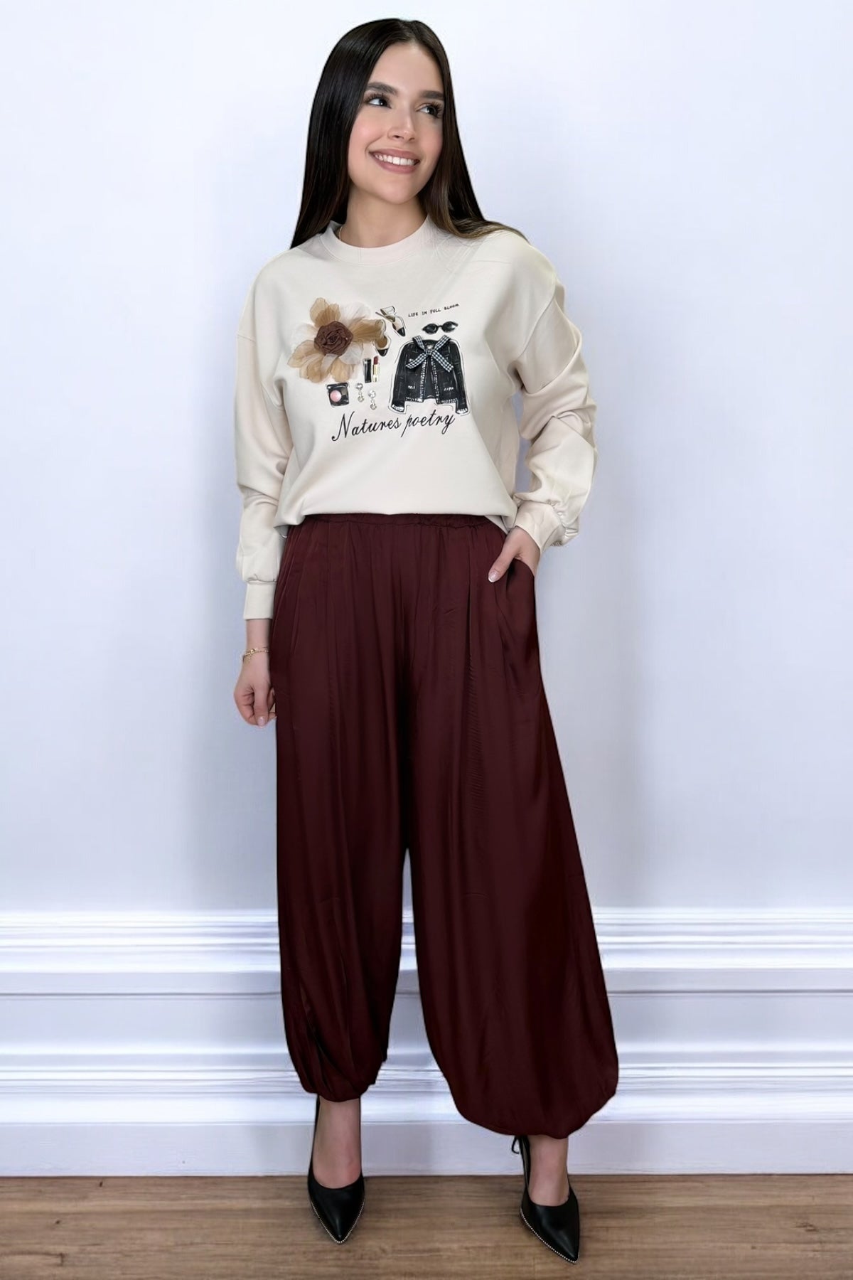 ITALY BUBBLE PANTS - BURGUNDY