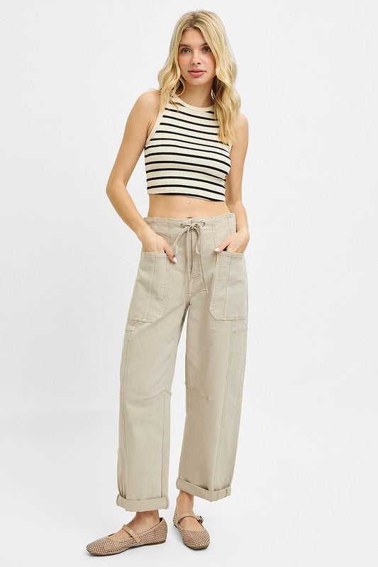 HIGH RISE BARREL JEAN - STONE GREY