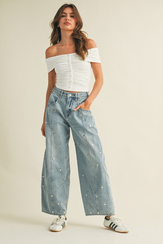 STUDDED JEANS - LIGH DENIM