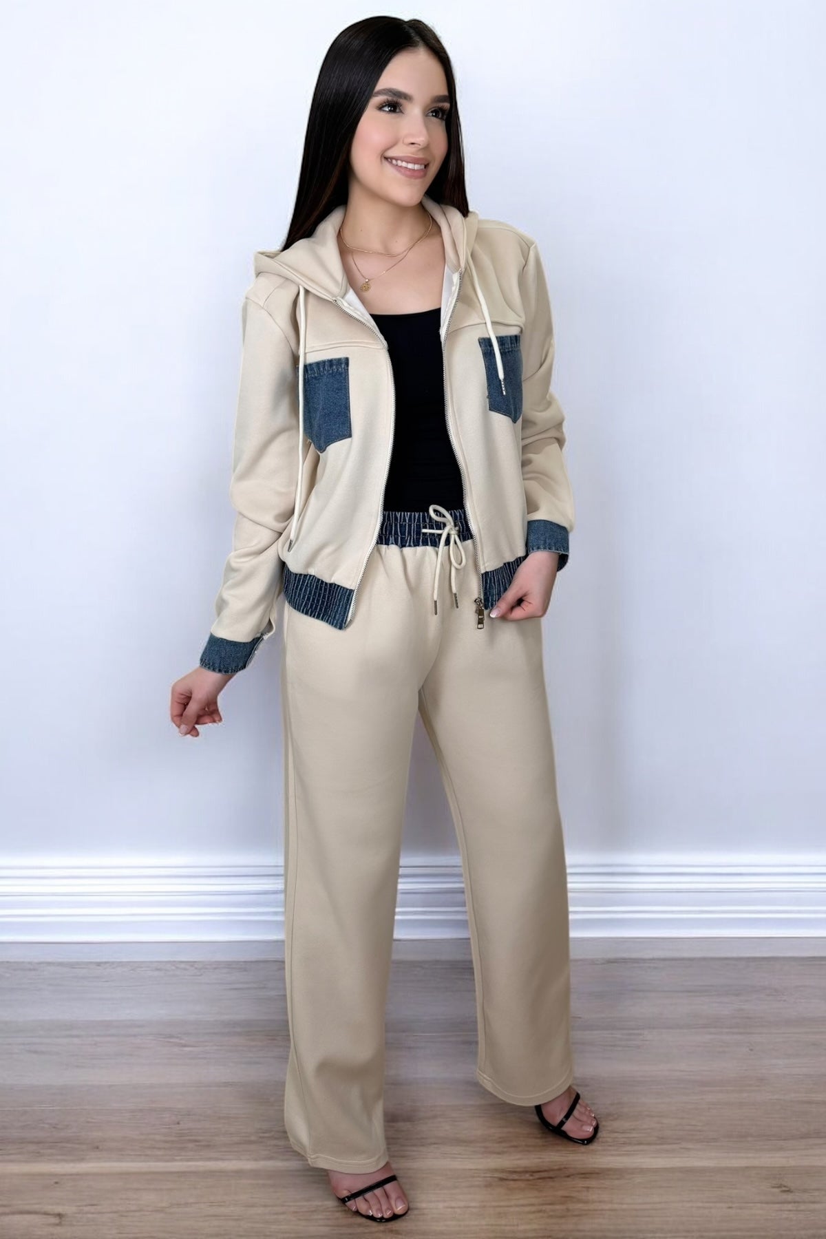 DENIM BEIGE LOUNGE SET