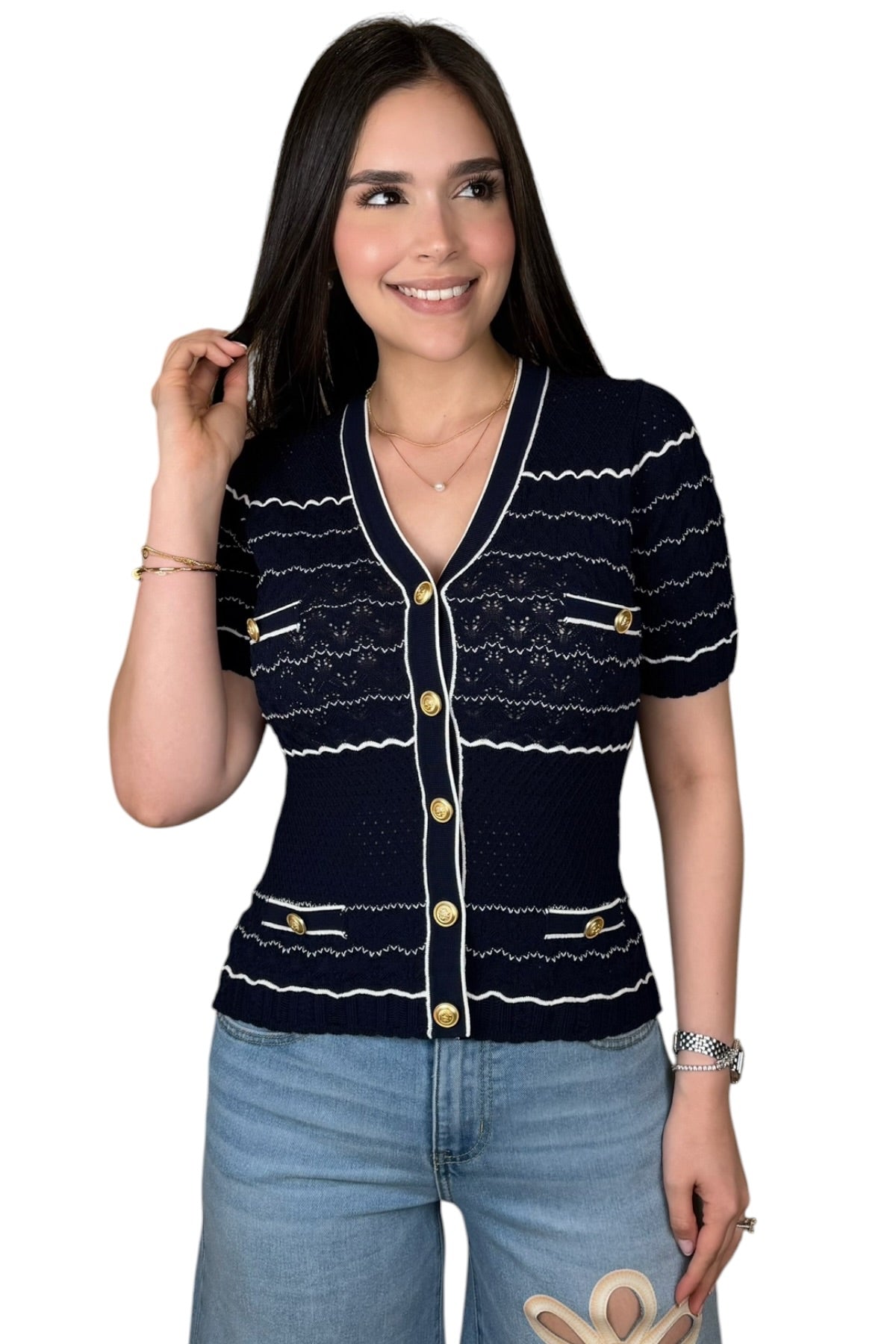 DESIGNER NAVY KNIT TOP