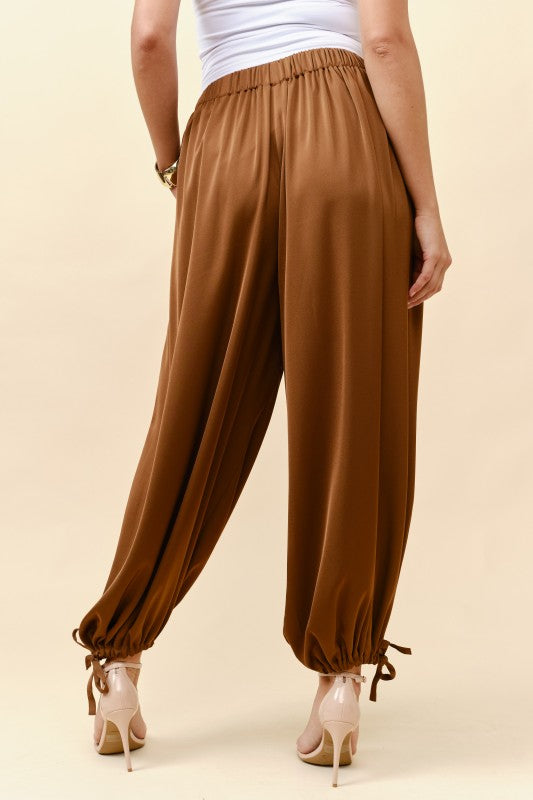 SATIN BUBBLE PANT - BROWN