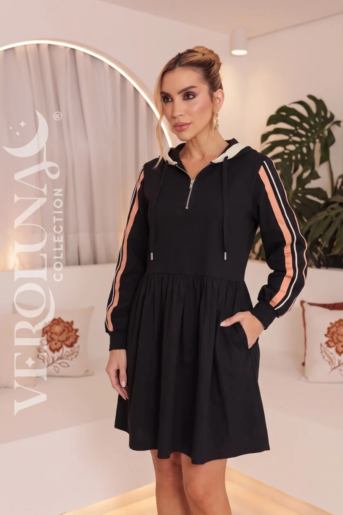 BLACK HOODIE STRIPE DRESS
