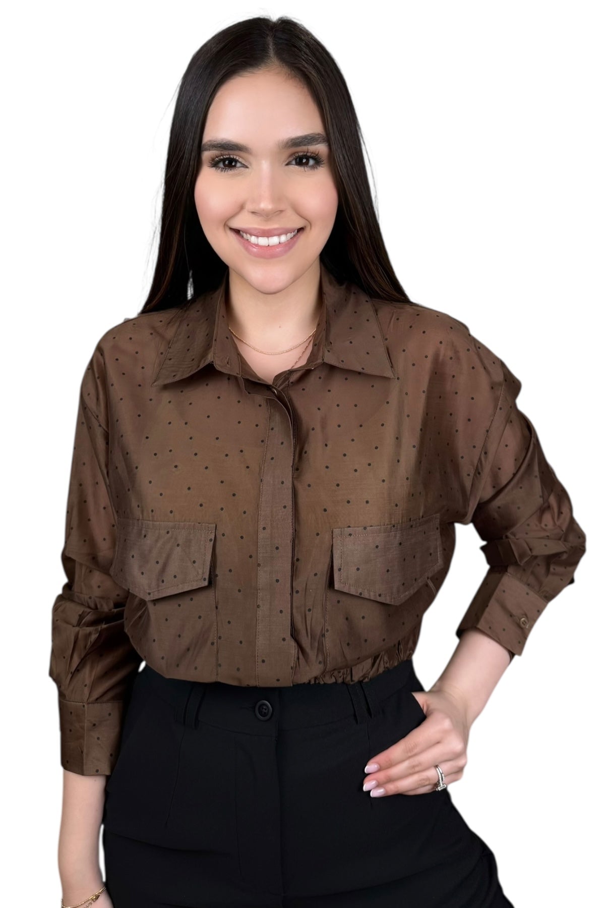 POLKA DOTS BLOUSE - MOCHA