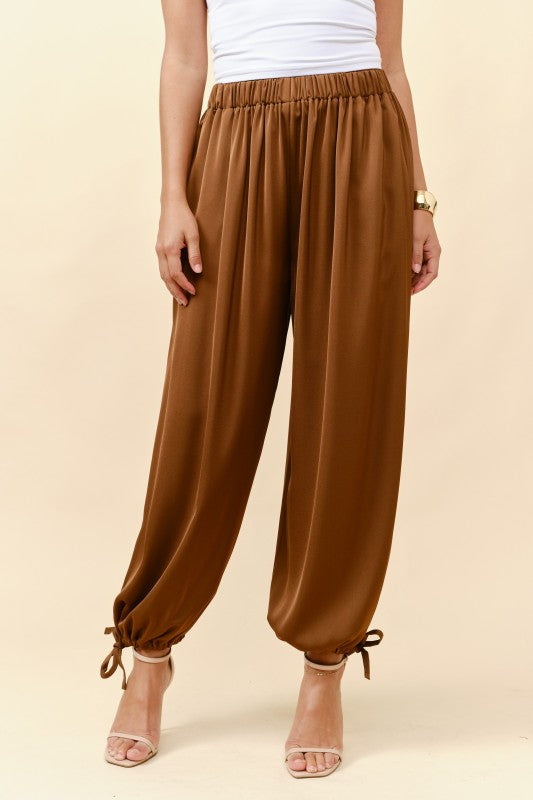 SATIN BUBBLE PANT - BROWN