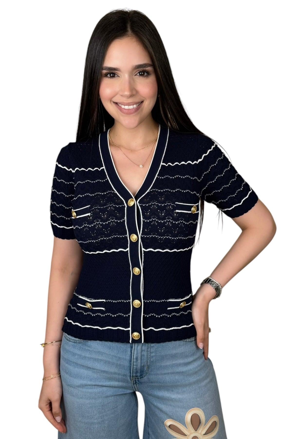 DESIGNER NAVY KNIT TOP