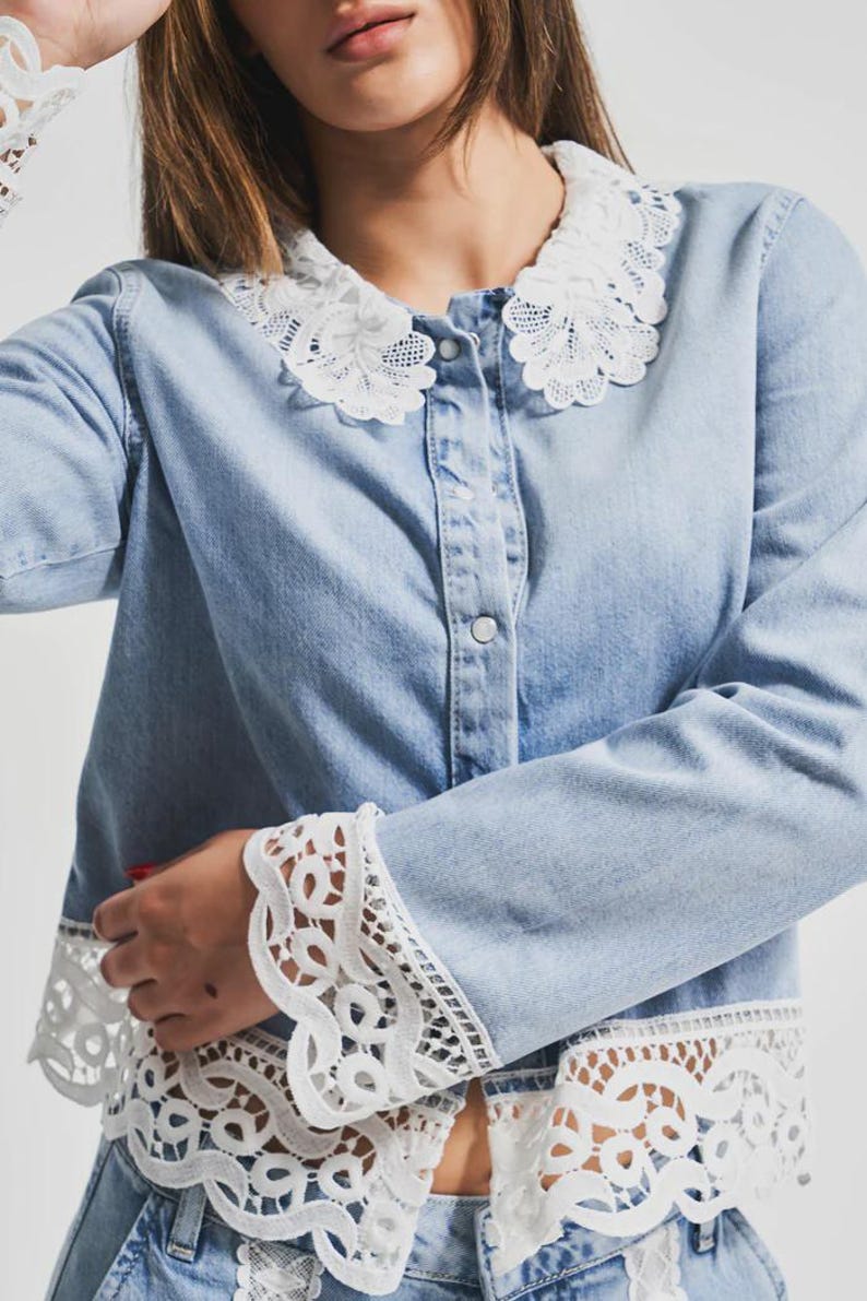 SKY LACE DENIM JACKET/BLOUSE