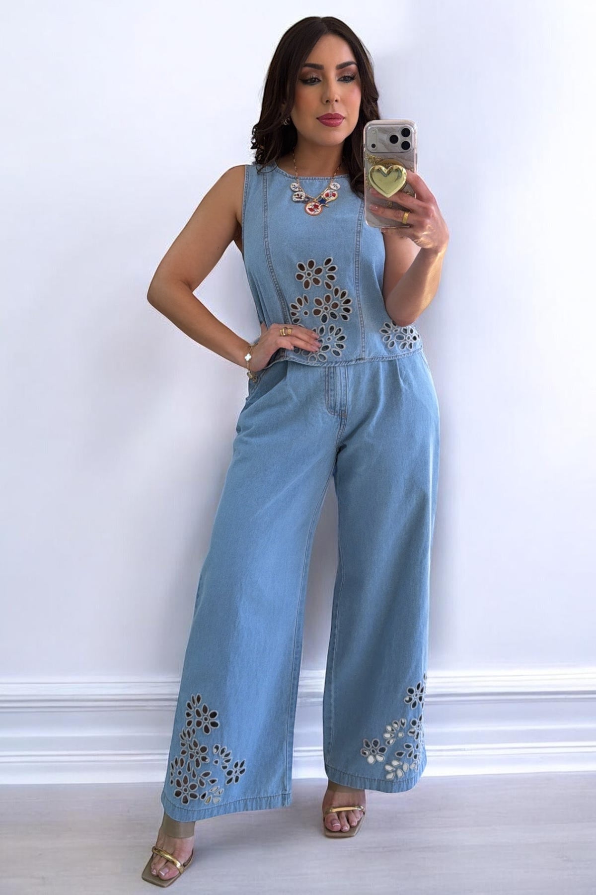 EYELET DENIM SET