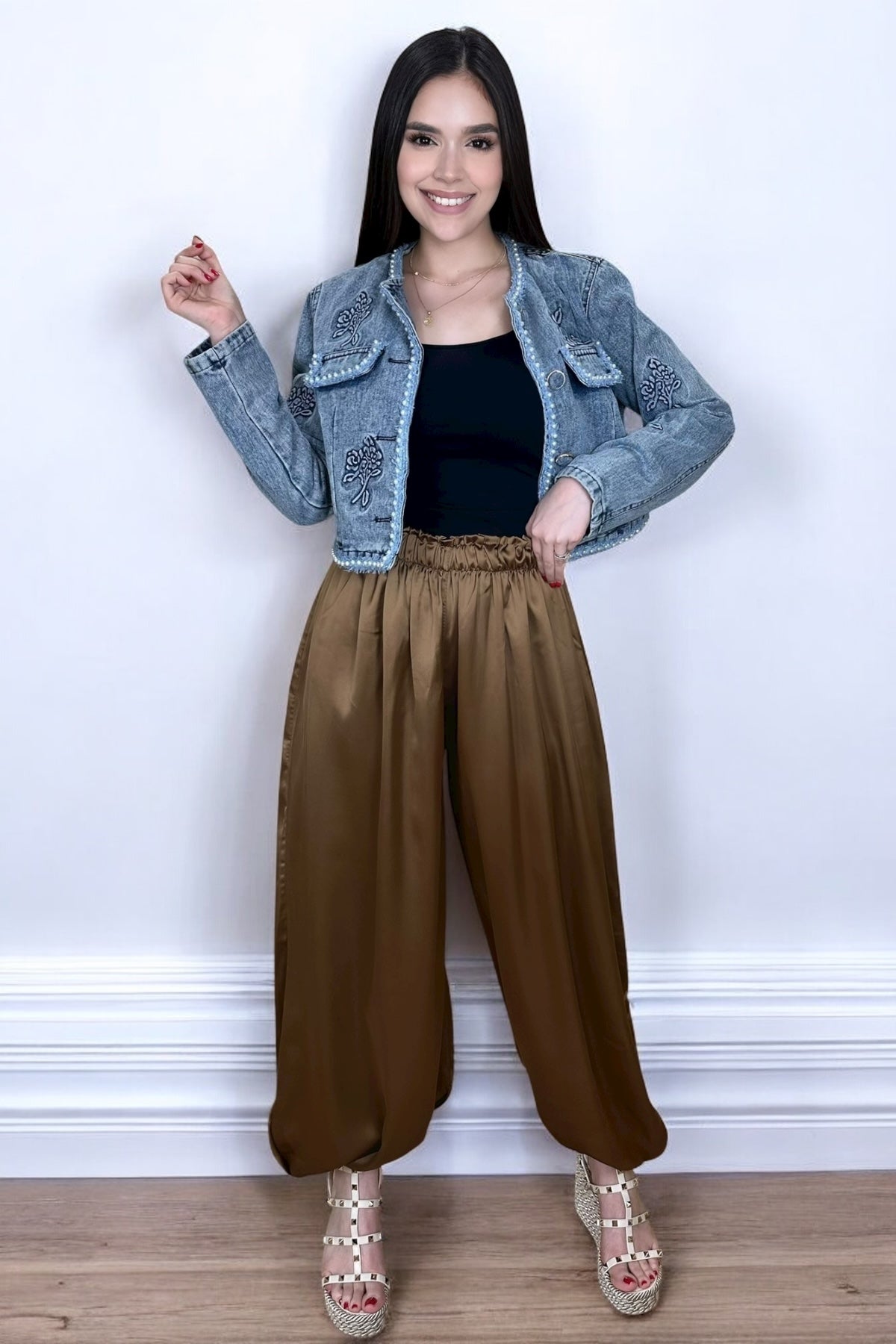 MOCHA BUBBLE SATIN PANT - RESTOCK