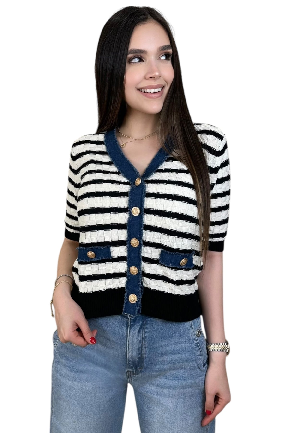 FANCY DENIM SWEATER TOP