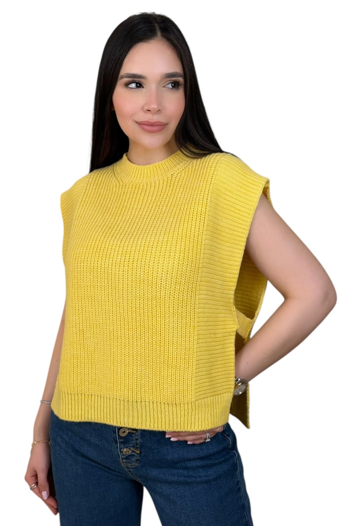 ITALIAN VEST KNIT TOP - YELLOW