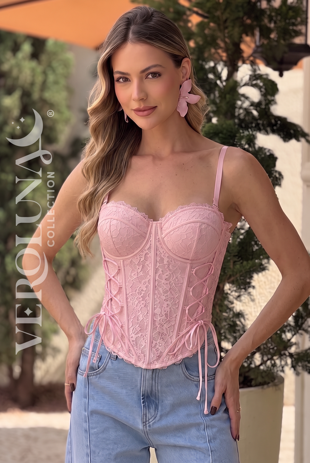 Lace corset top pink
