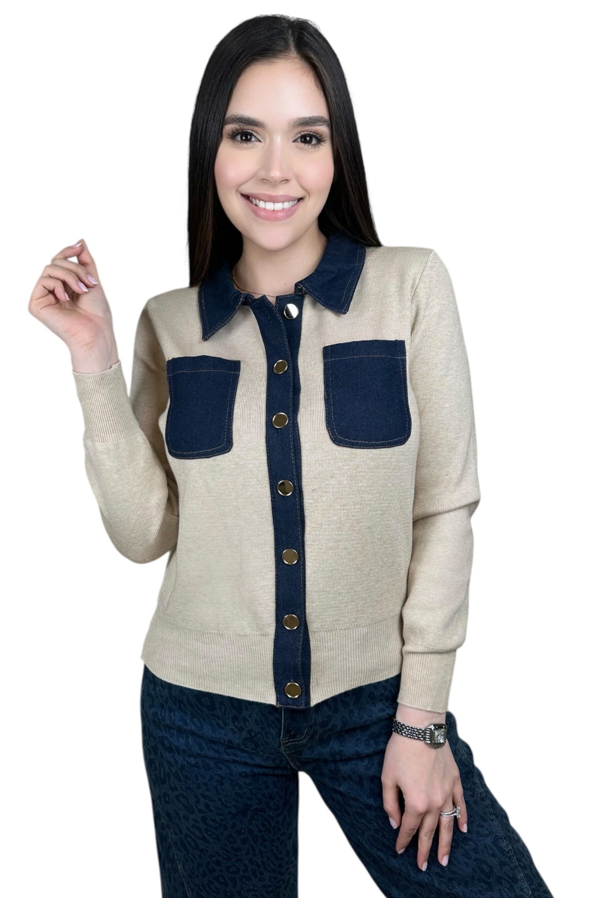 DENIM JACKET/SWEATER - BEIGE