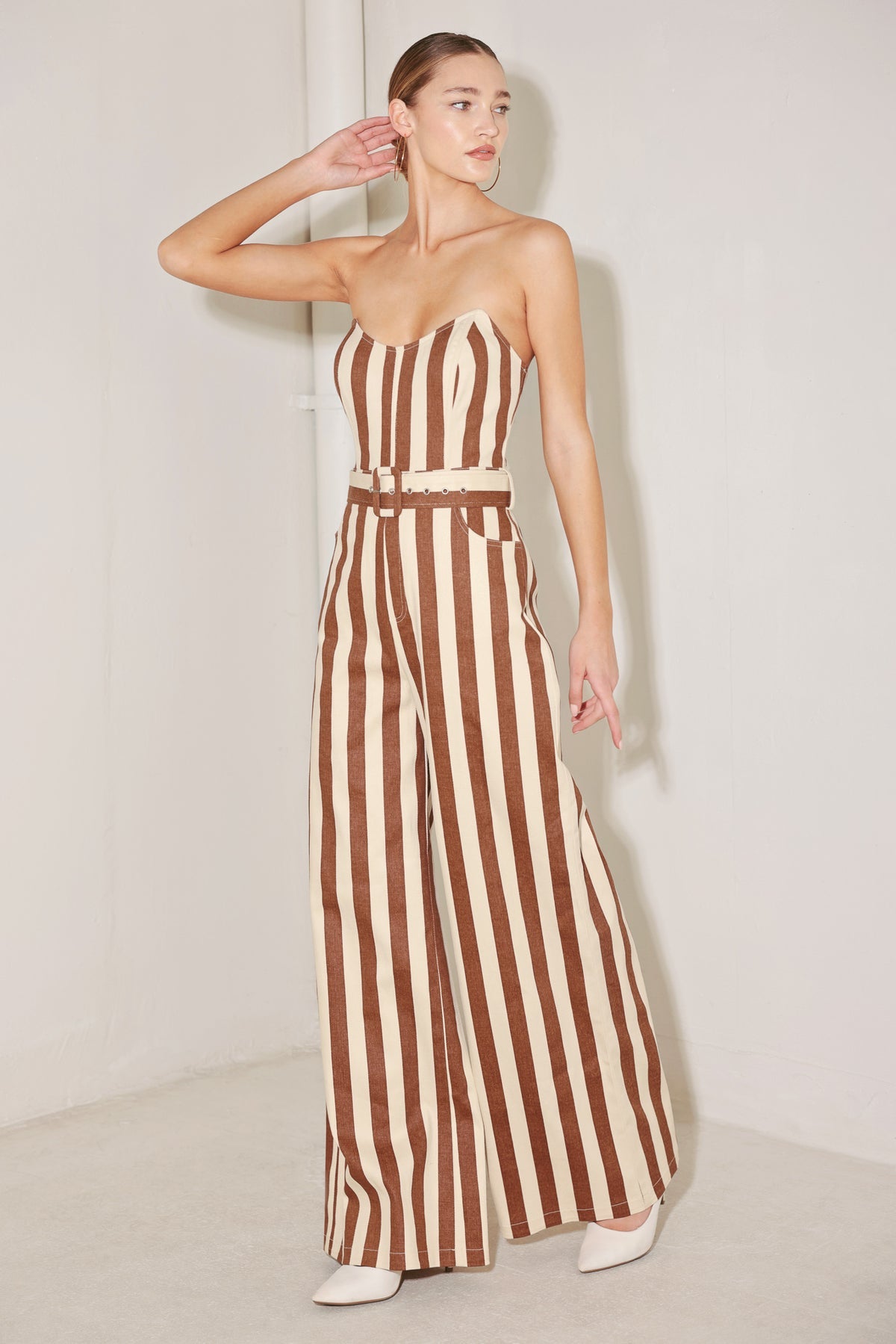 GOLDEN BROWN STRIPES JUMPSUIT