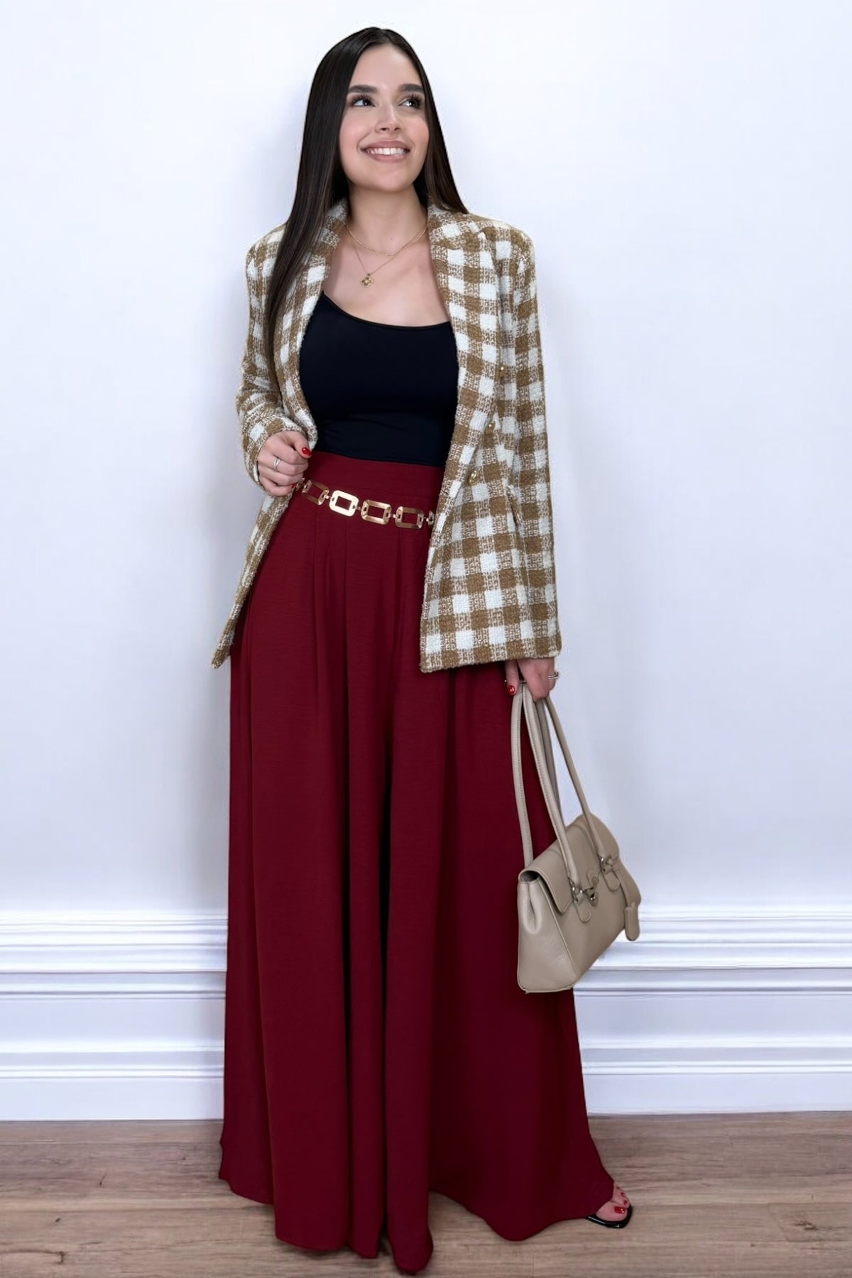 GOLD PALAZZO PANT - RED