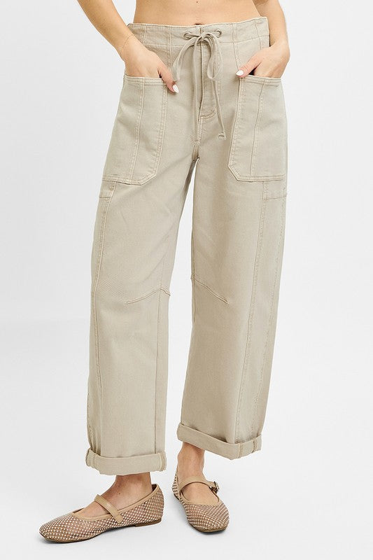 HIGH RISE BARREL JEAN - STONE GREY