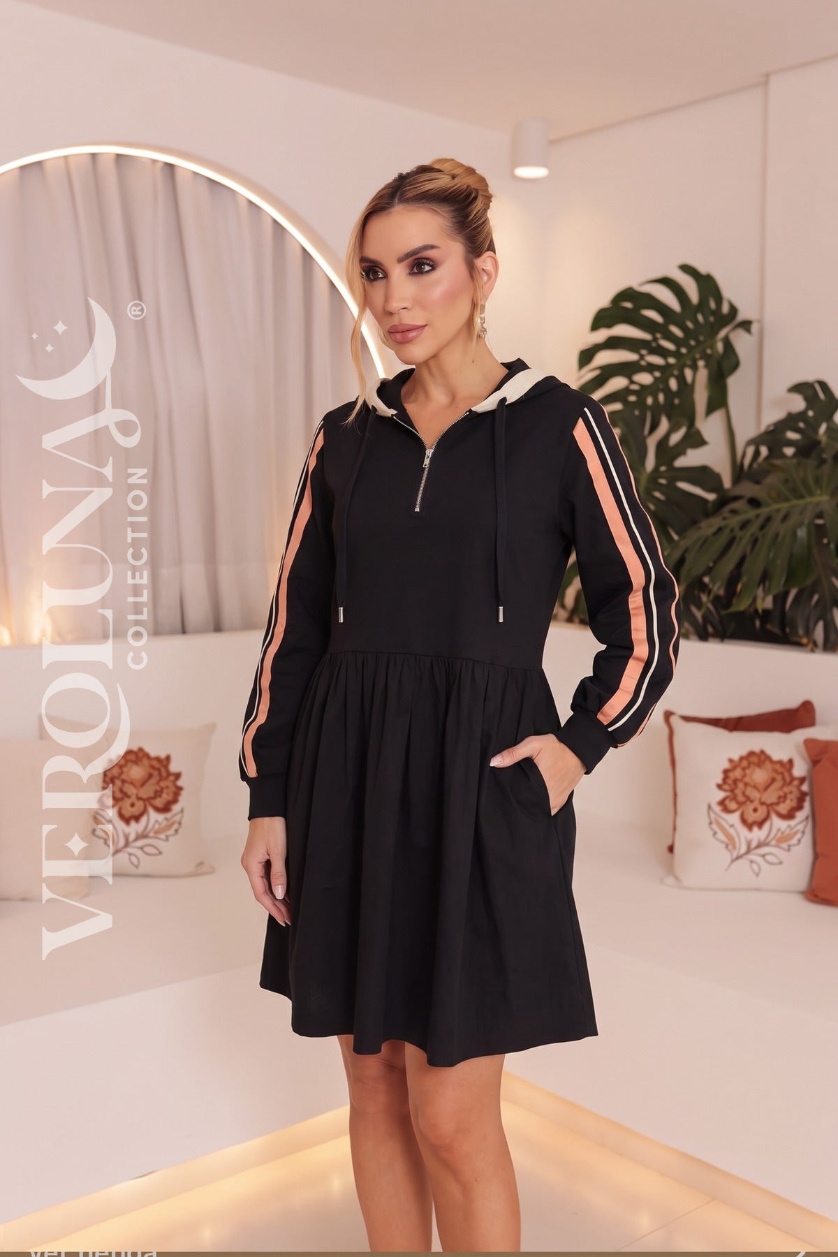 BLACK HOODIE STRIPE DRESS