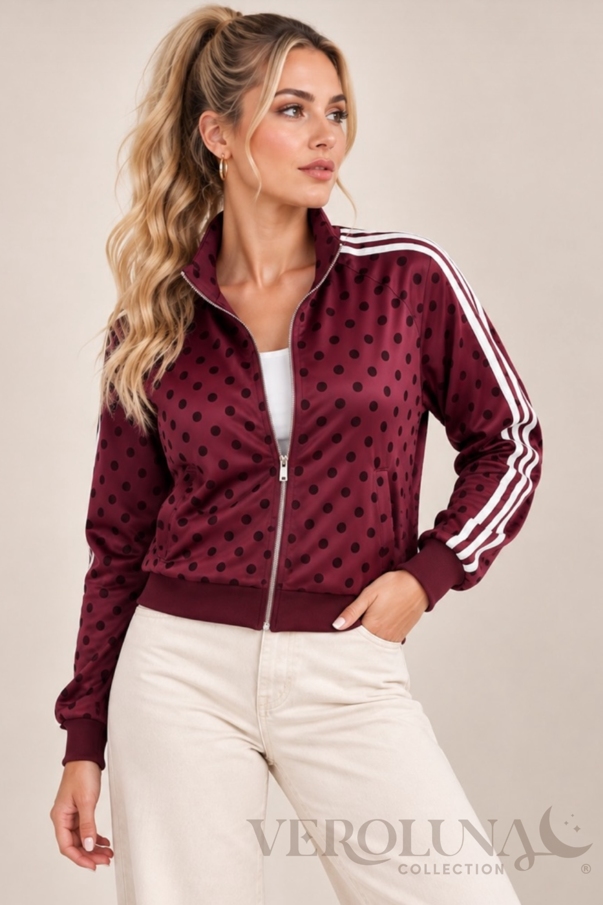 Burgundy Polka Dot Track Jacket