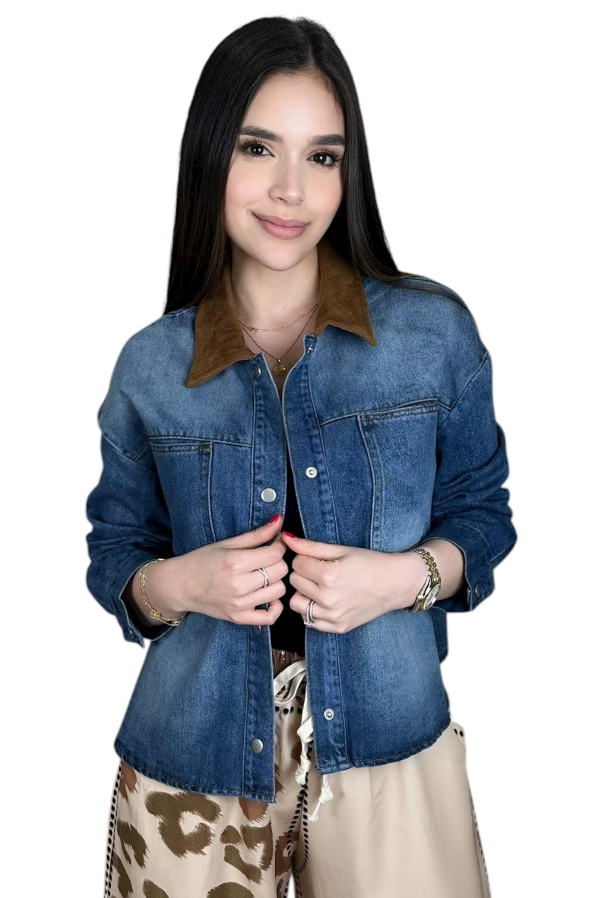 DENIM COLLARED SUEDE JACKET