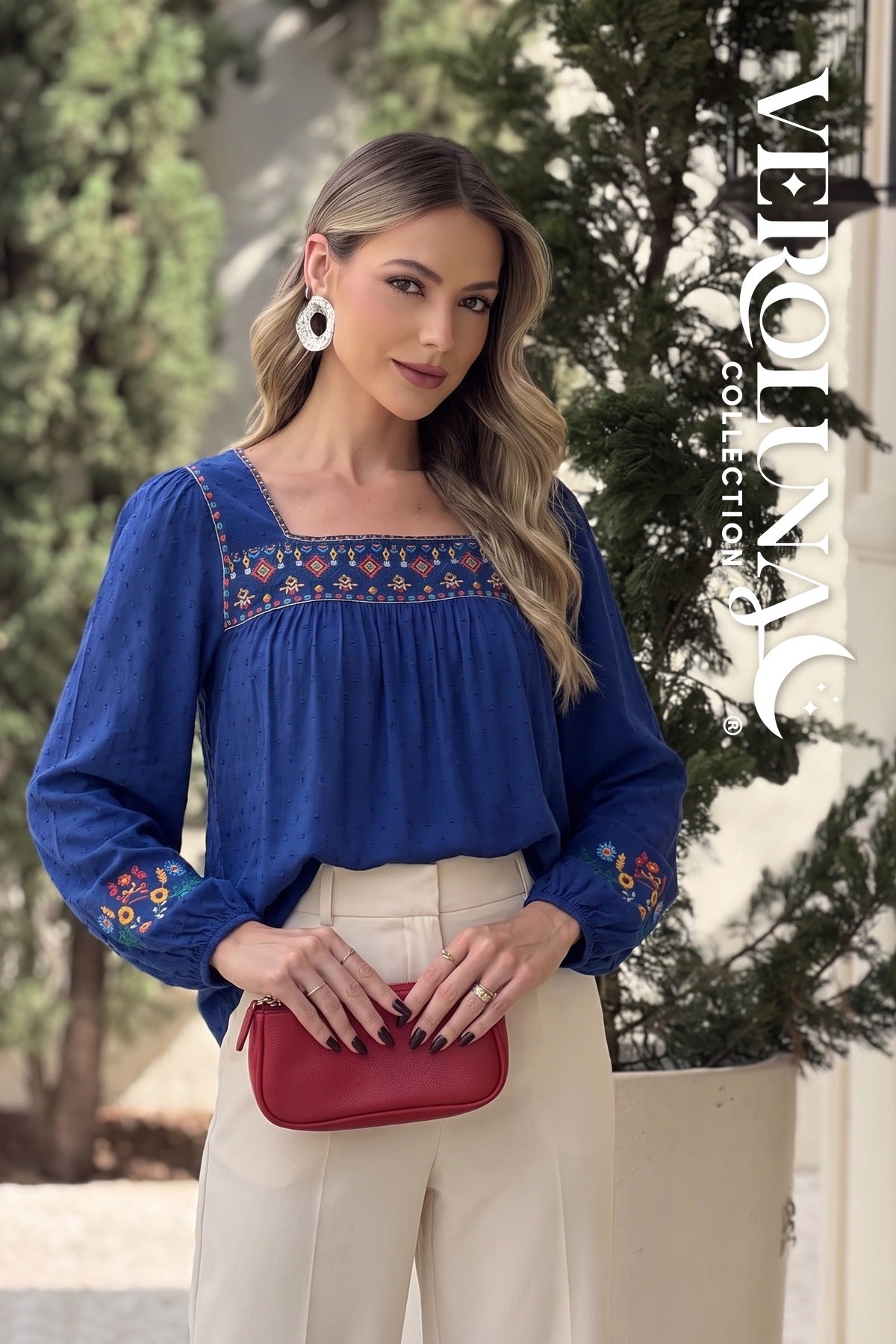 BLUE EMBROIDERED BLOUSE