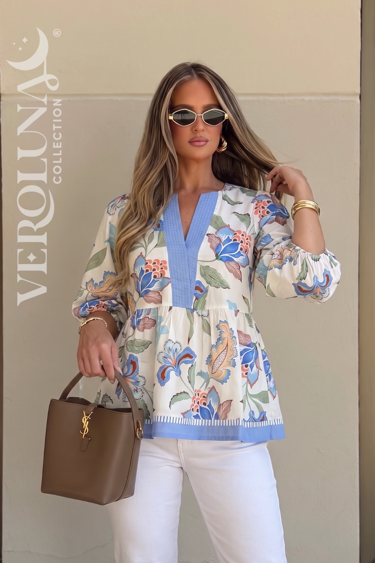 SANTORINI BLOOM TOP - BLUE