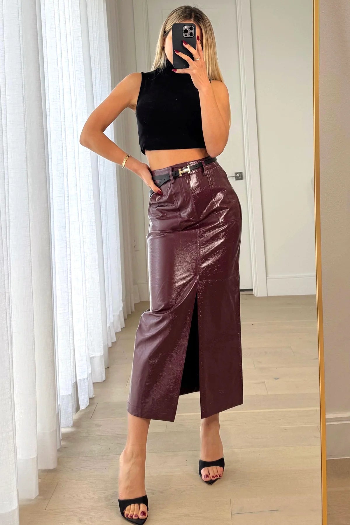 BURGUNDY LEATHER SKIRT