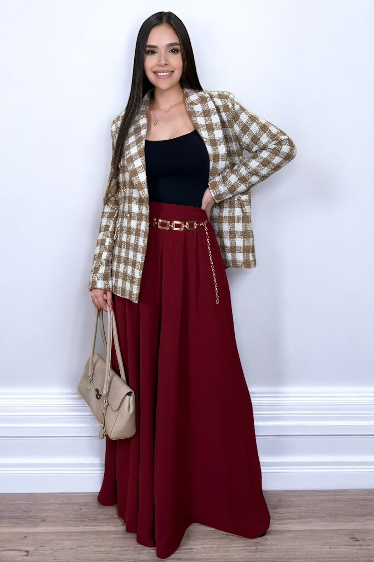 GOLD PALAZZO PANT - RED