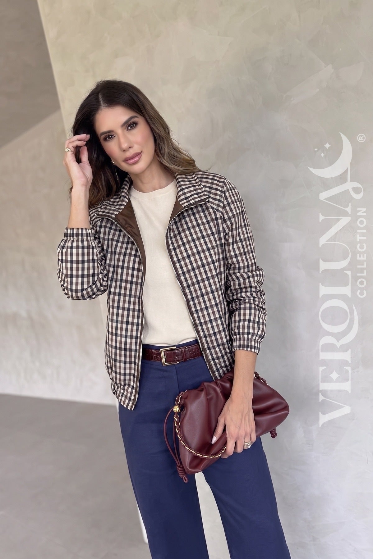 ITALIAN GINGHAM ZIP JACKET
